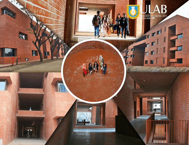A photo collage showing the new campus of the University of Liberal Arts Bangladesh. 