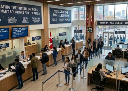 An AI-generated image of an employment service office.